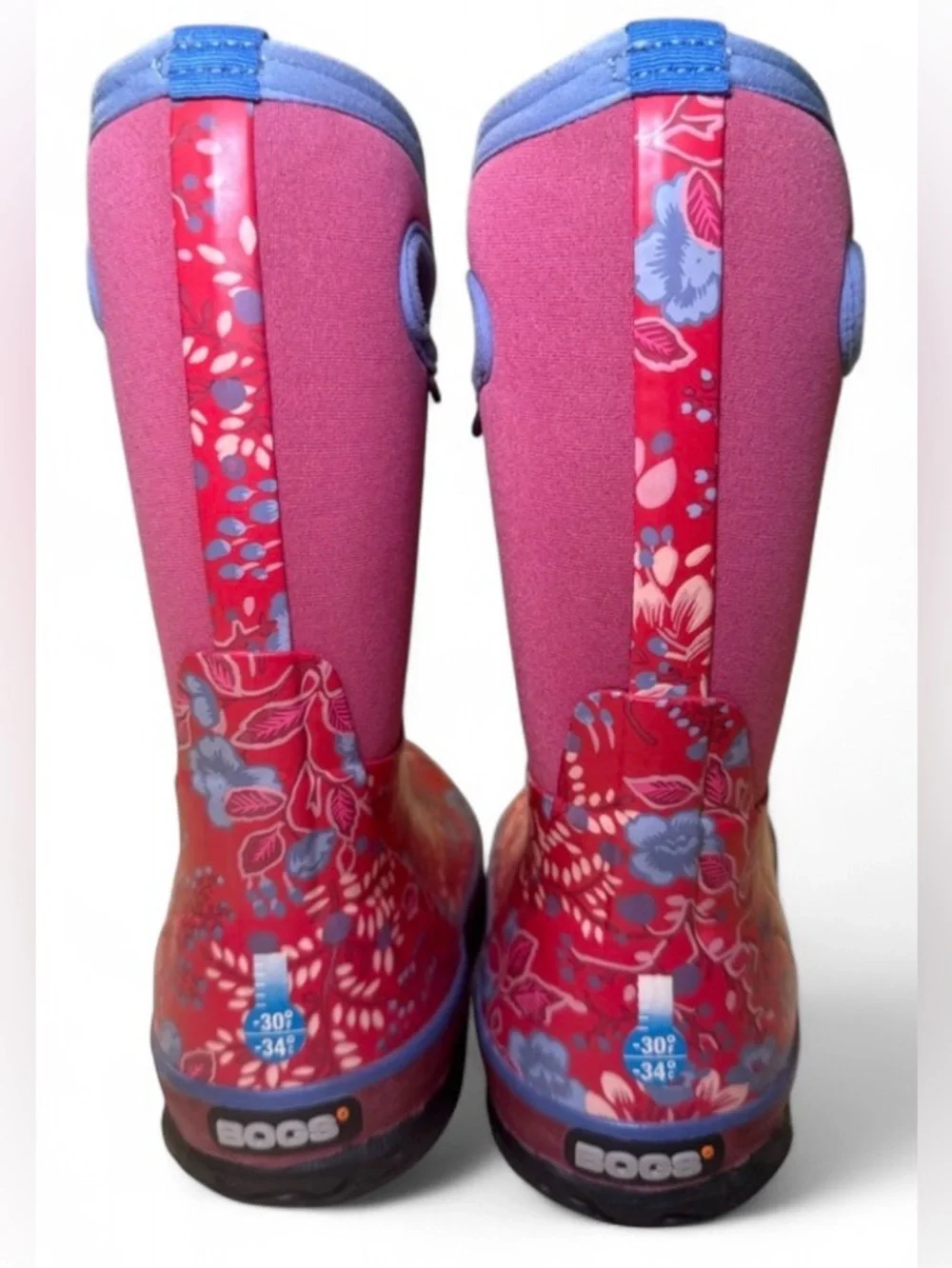 Bogs Classic Prairie Floral Waterproof Rain Boots Raspberry Pink Blue US 2 EU 33